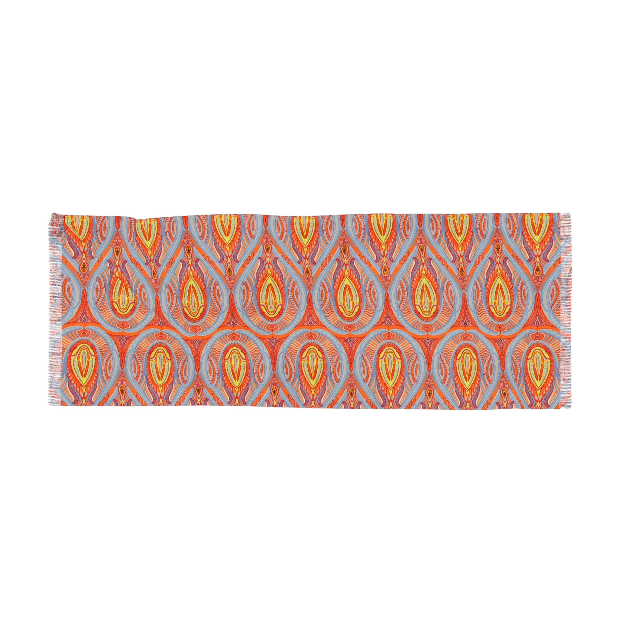 Bohemian Flame Pattern Light Scarf – Orange Teal Decorative Wrap #y66328