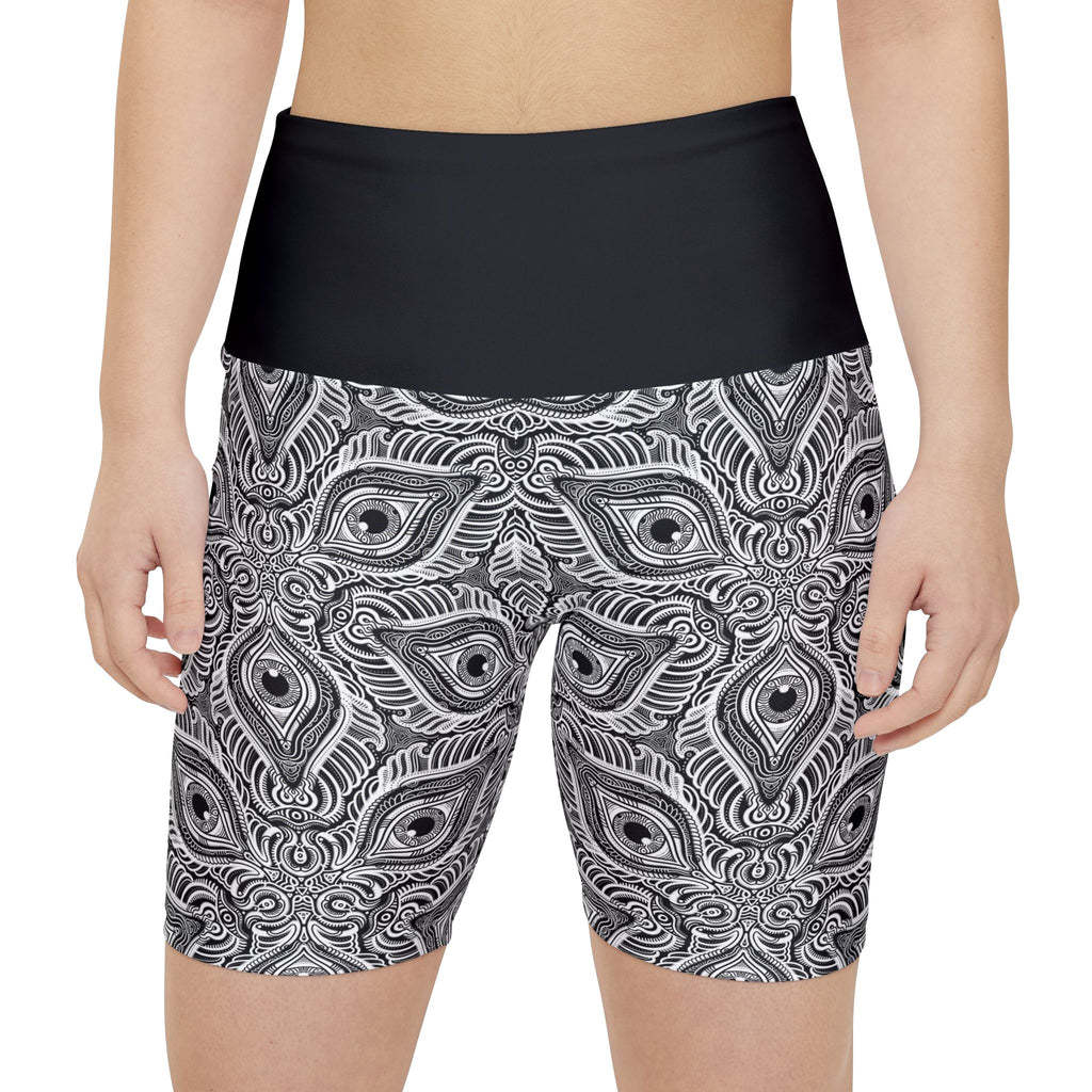 Women's Patterned Workout Shorts — Black & White Mandala Activewear. #ws78