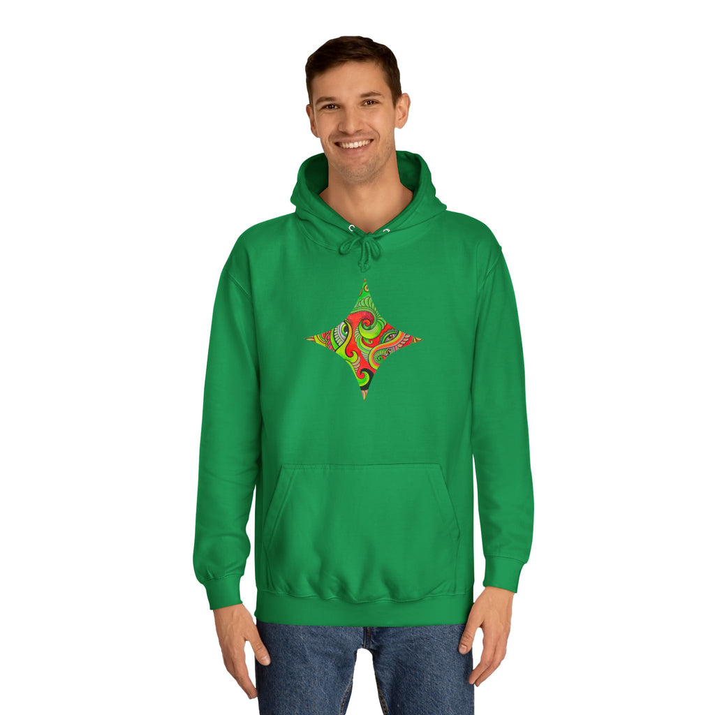 Psychedelic Swirl Hoodie — Retro Green & Red Abstract Graphic #f987456