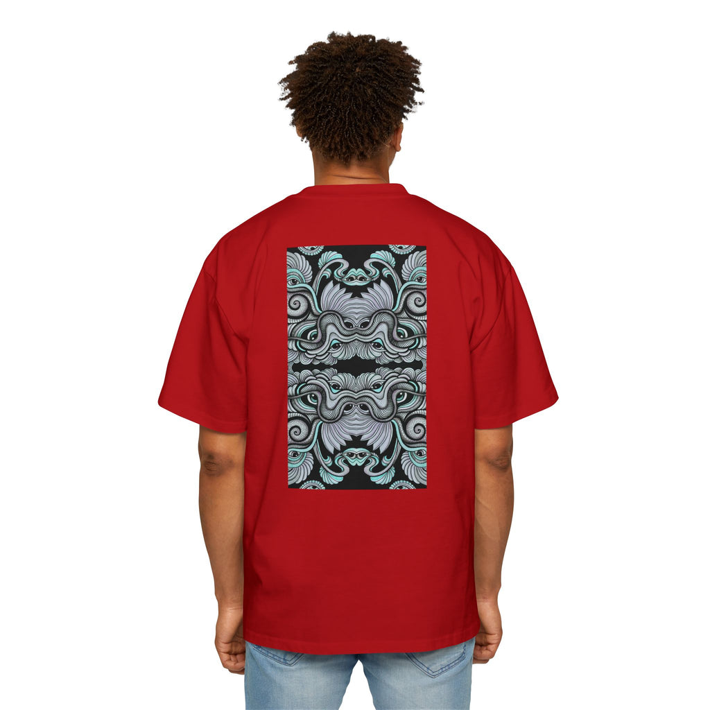 Men's Oversized Tee — Geometric Wave Pattern Diamond & Back Panel Graphic #gwp21