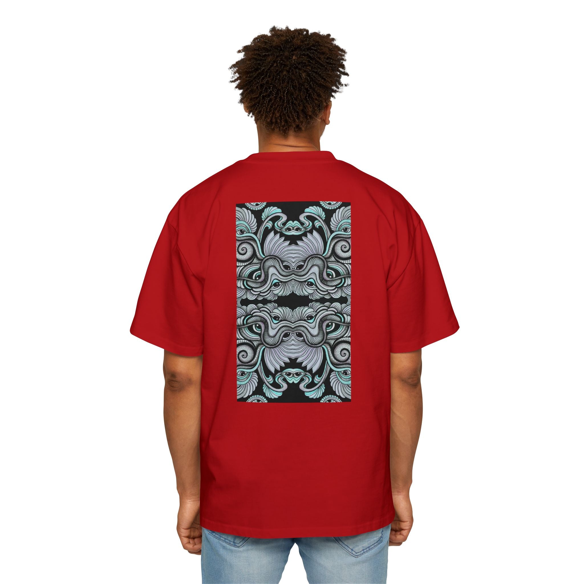 Men's Oversized Tee — Geometric Wave Pattern Diamond & Back Panel Graphic #gwp21