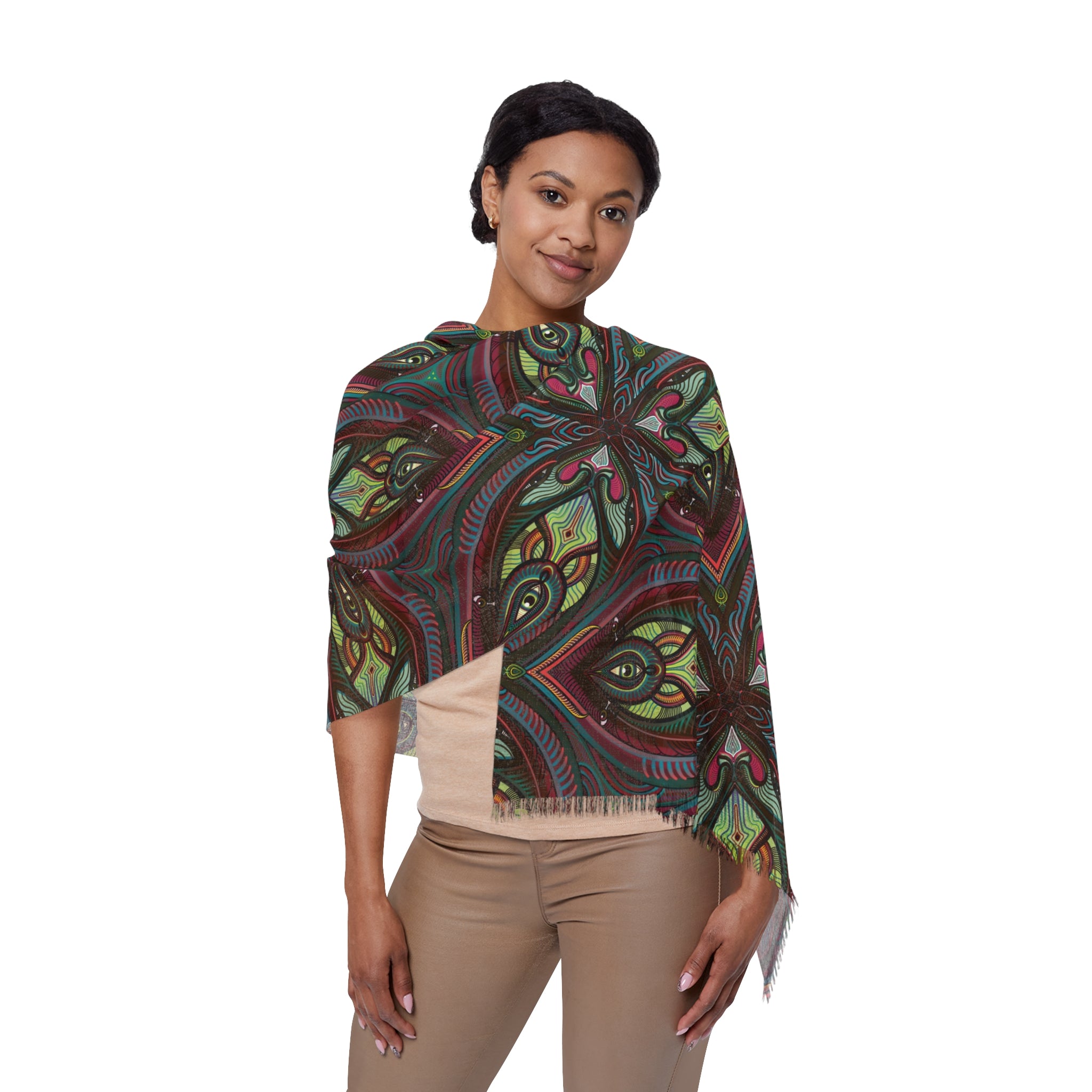 Bohemian Kaleidoscope Light Scarf — Floral Geometric Patterned Wrap #uw2287