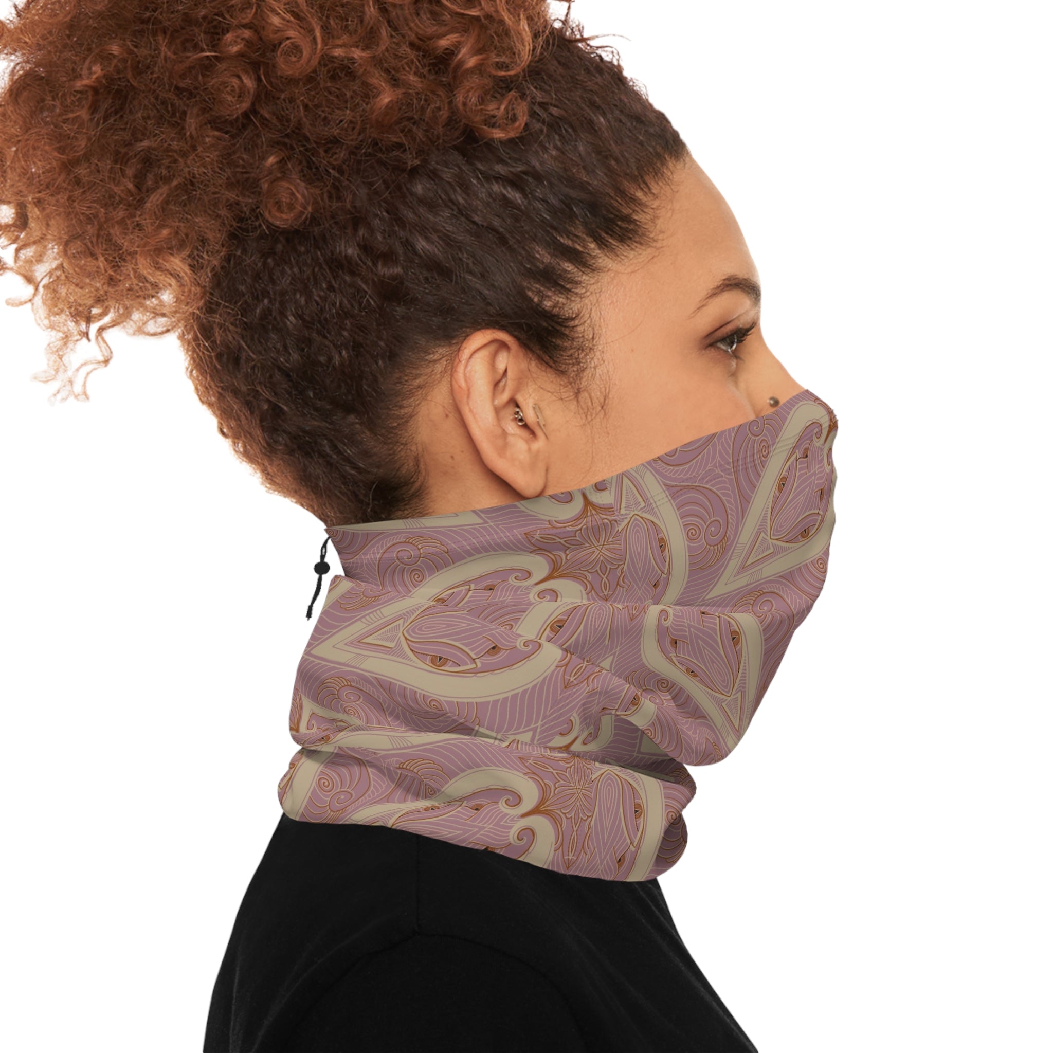 Pink Paisley Winter Neck Gaiter with Drawstring — Cozy Floral Face Scarf #g8654346