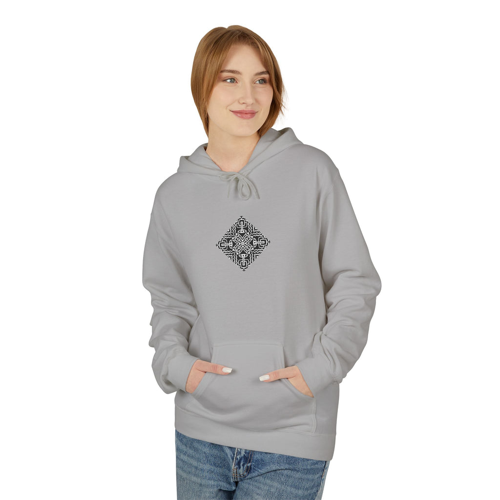 Geometric Mandala Hoodie — Monochrome Diamond Line Art Chest & Back Print #k0873568