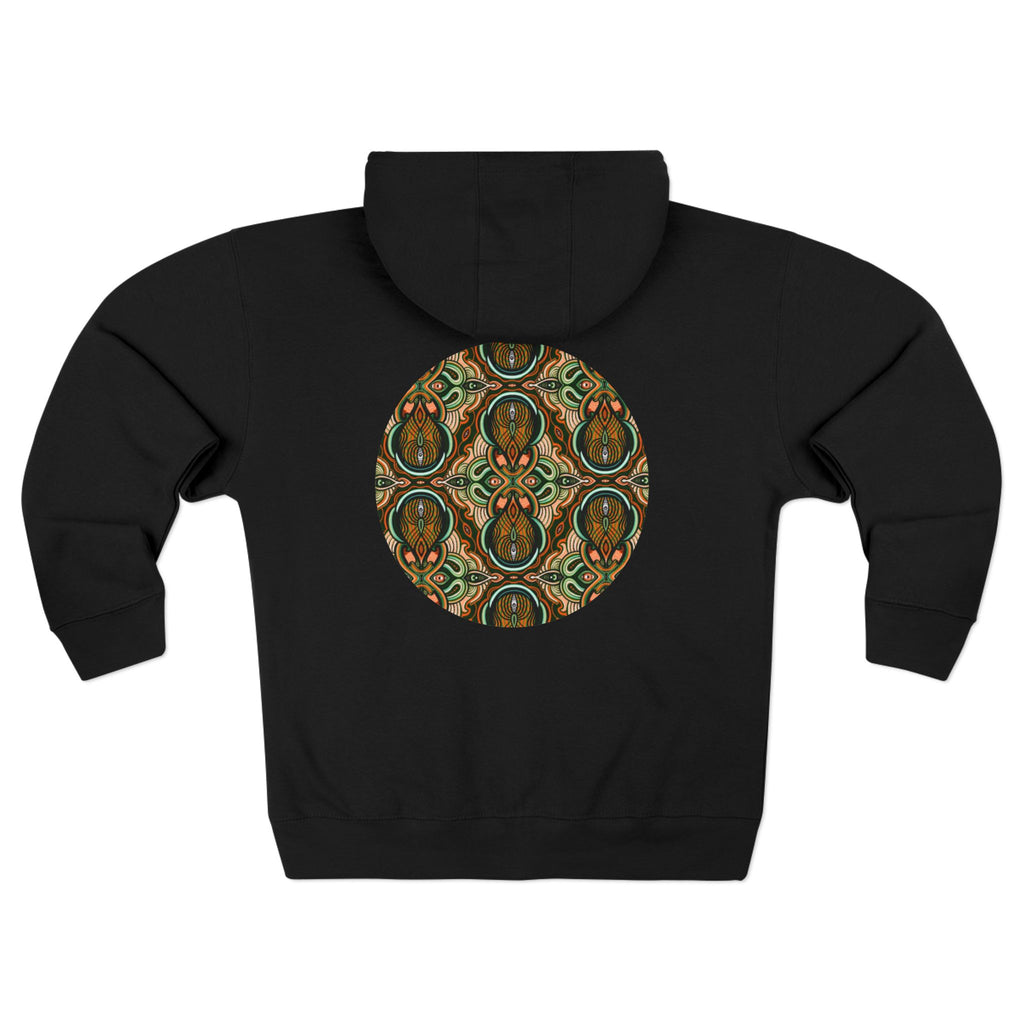 Geometric Tribal Pattern Zip Hoodie — Earthy Mandala Triangle & Circle Design #zh137