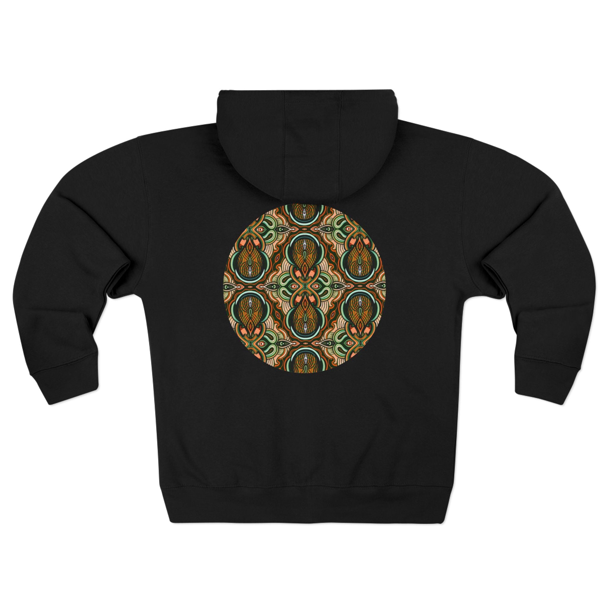 Geometric Tribal Pattern Zip Hoodie — Earthy Mandala Triangle & Circle Design #zh137