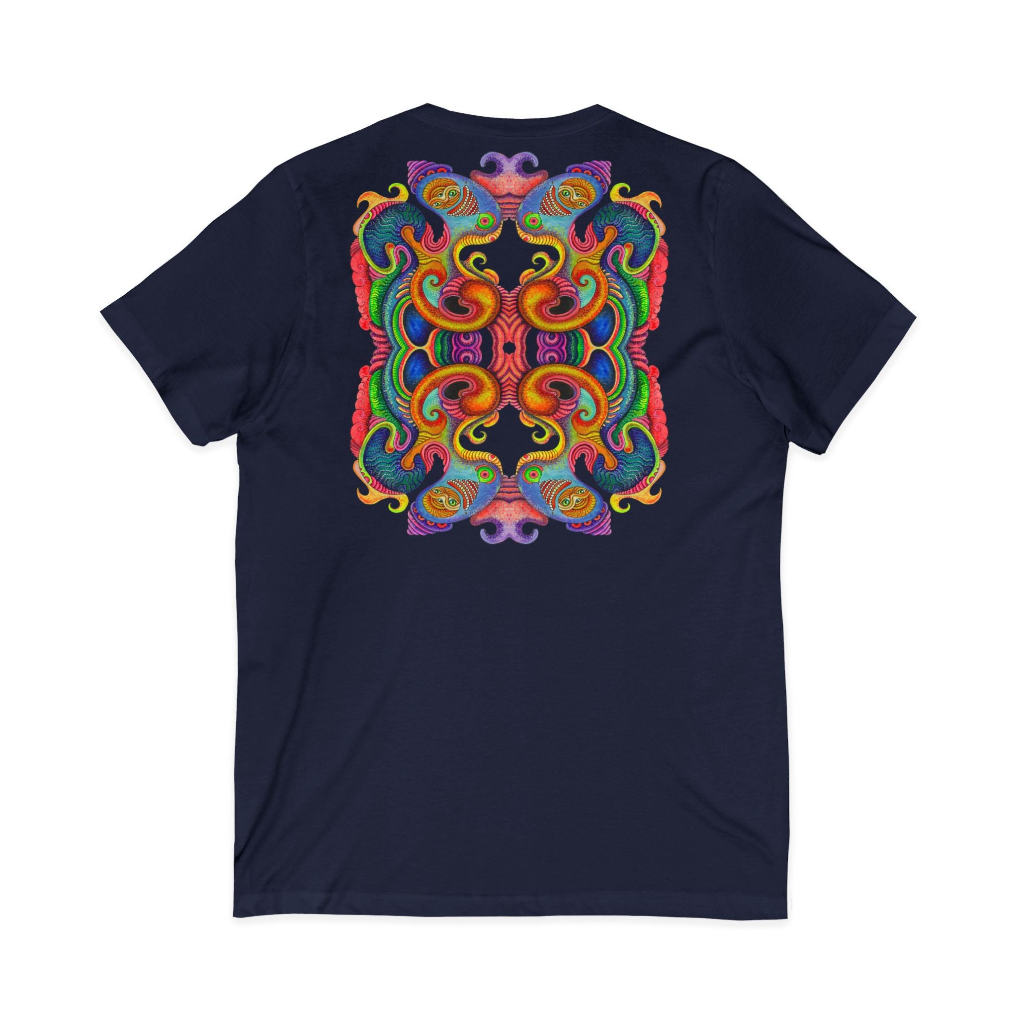 Psychedelic Keyhole V-Neck Tee — Colorful Abstract Back Art  #h975468