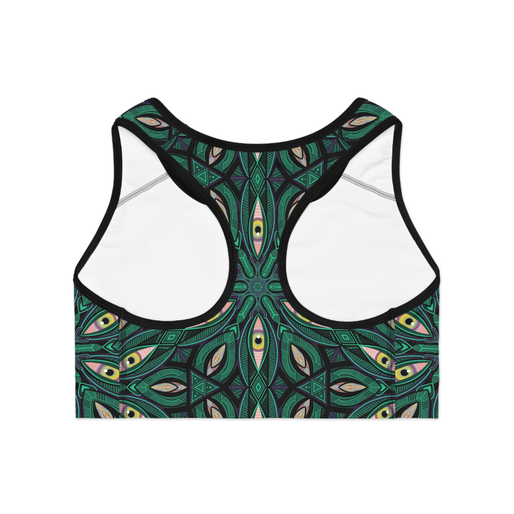 Green Kaleidoscope Sports Bra — Abstract Mandala Activewear #hgr88600