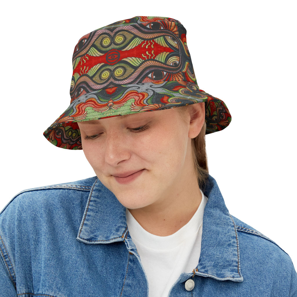 Psychedelic Floral Bucket Hat – Retro Boho Patterned Sun Hat #d2476543