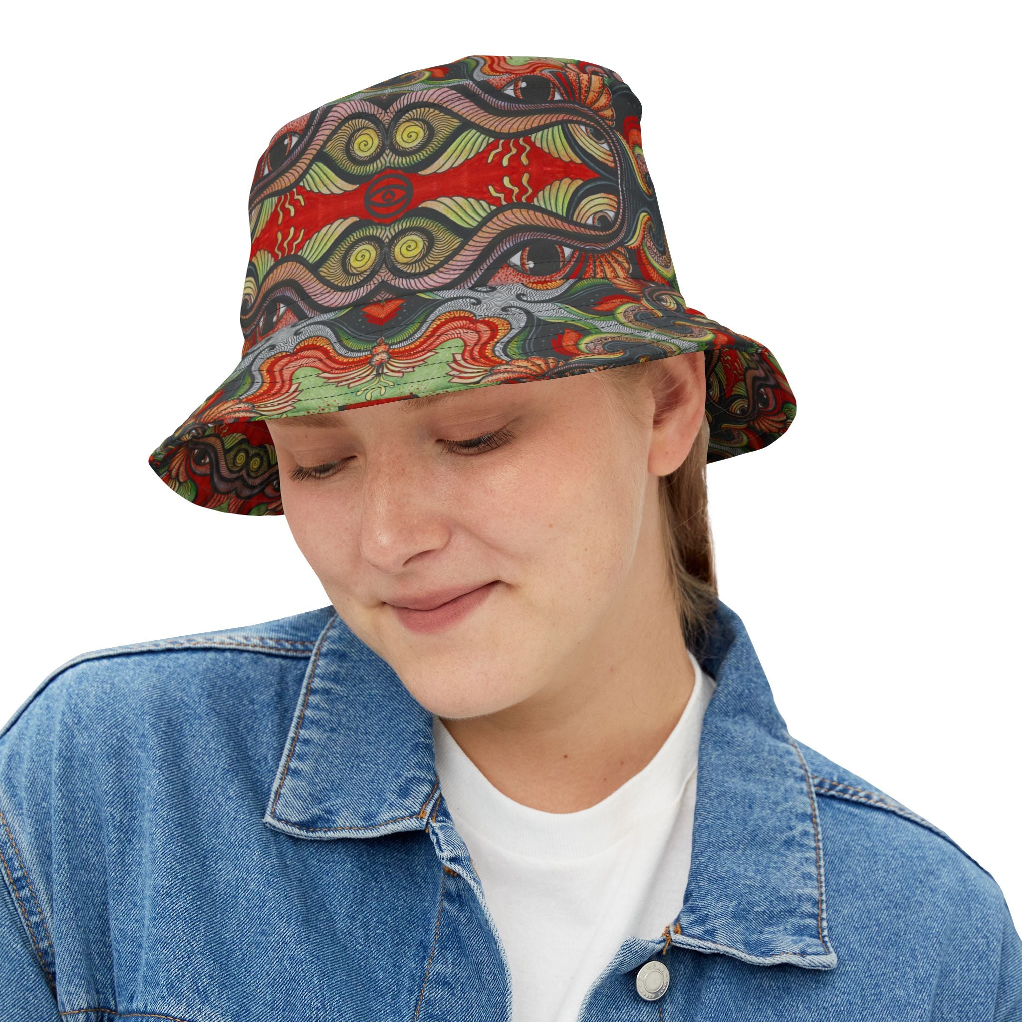Psychedelic Floral Bucket Hat – Retro Boho Patterned Sun Hat #d2476543