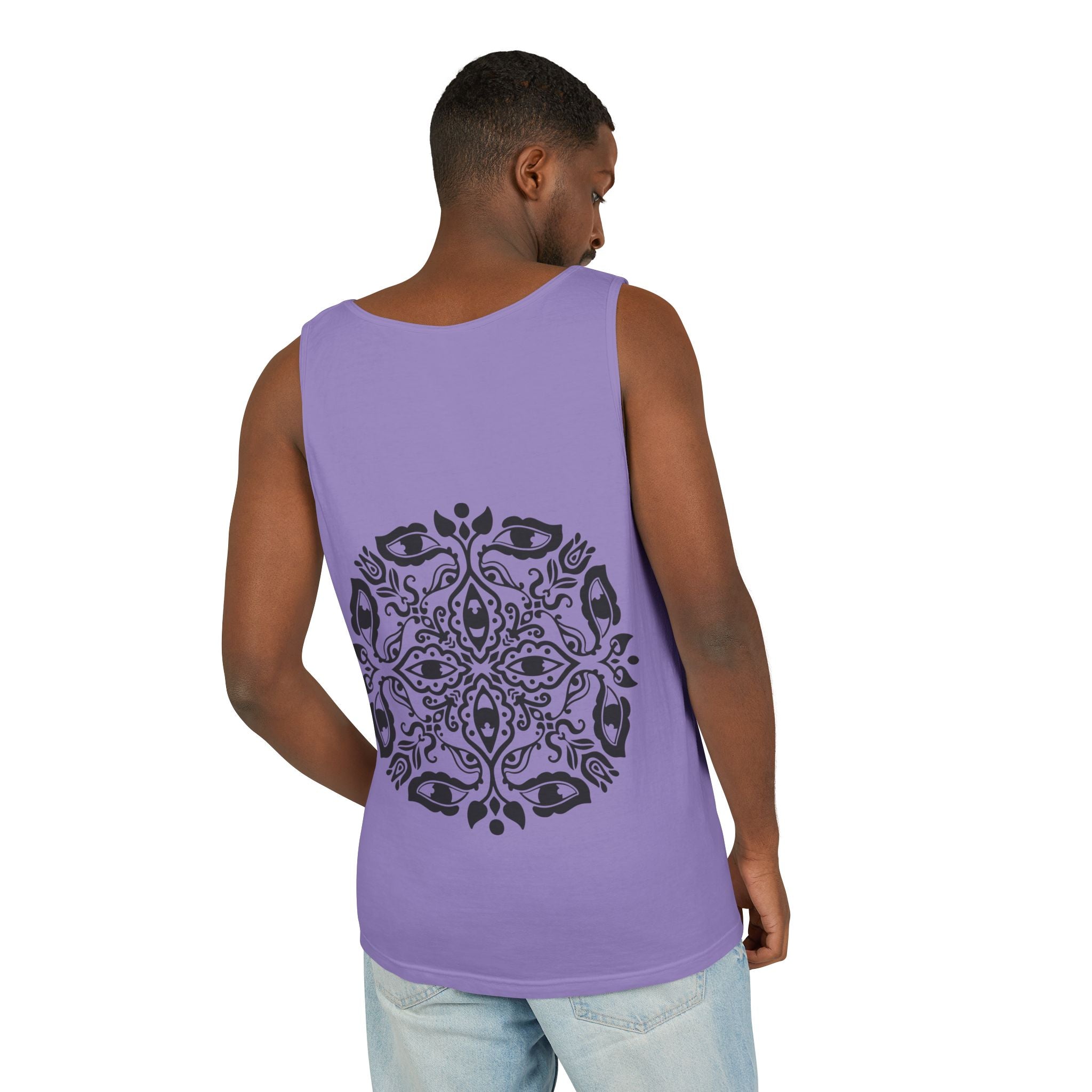 Boho Mandala Tank Top — Black Floral Circular Graphic Tank #fr3