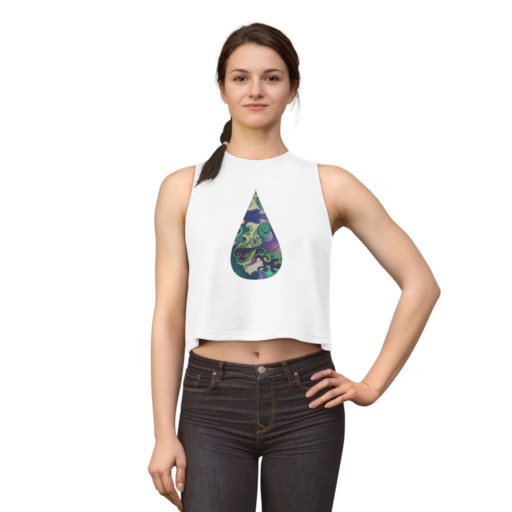 Boho Waterdrop Crop Top — Psychedelic Floral Teardrop Graphic #j000829
