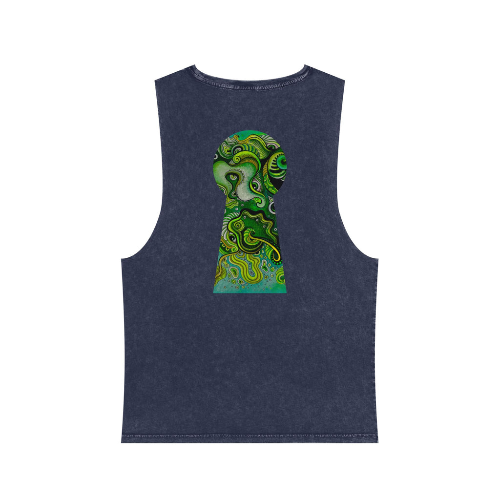 Stonewash Tank Top — Green Psychedelic Keyhole Design #sdf225598