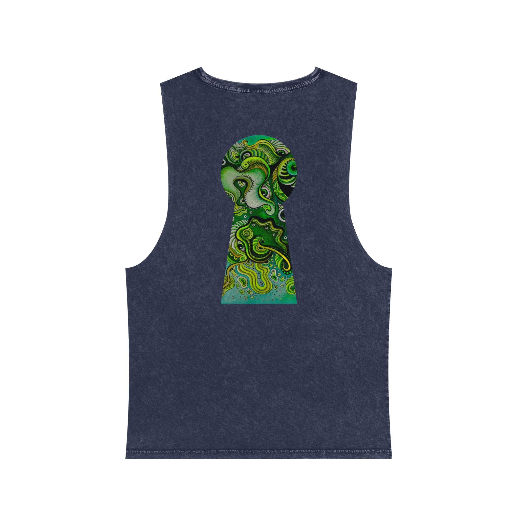 Stonewash Tank Top — Green Psychedelic Keyhole Design #sdf225598