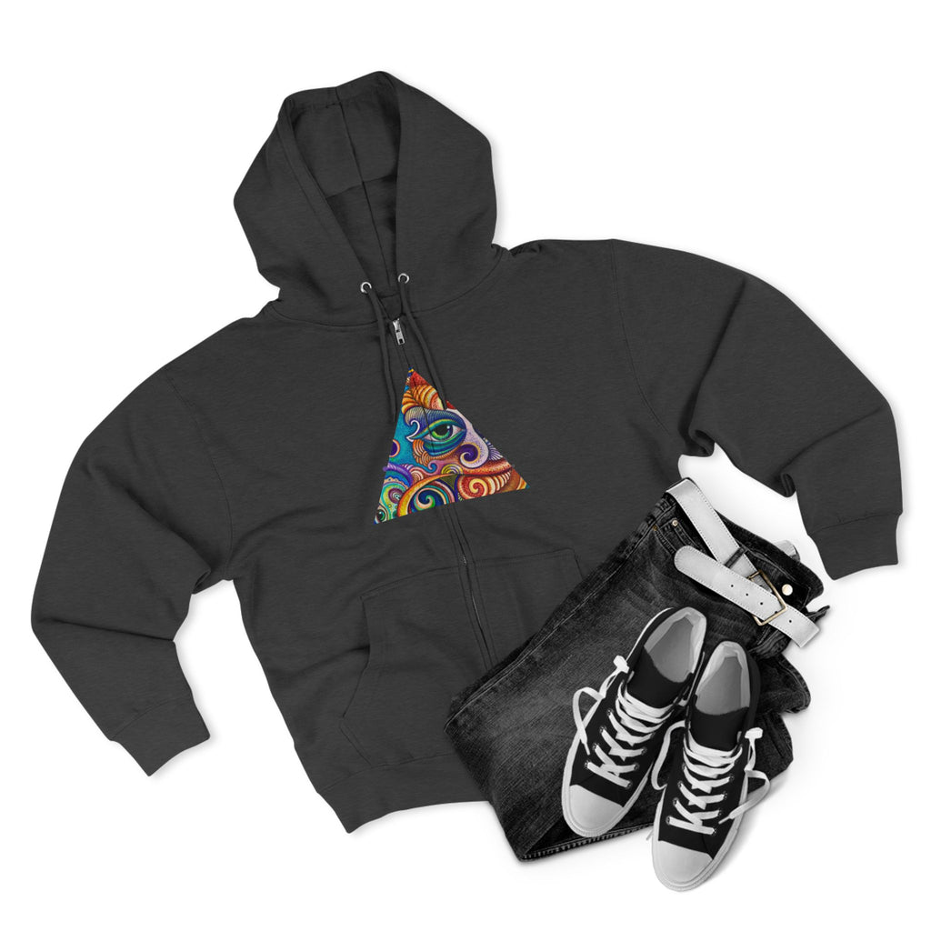 Zip Hoodie with Colorful Psychedelic Triangle & Mandala Back — Vibrant Abstract Art Zip-Up  #cp2680