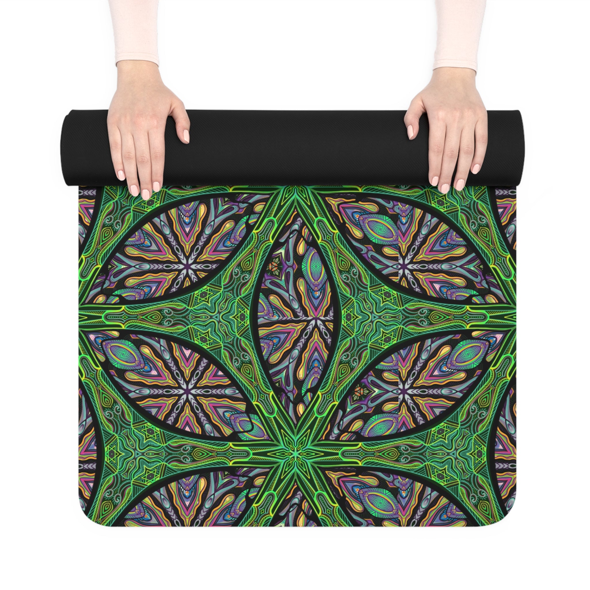Green Kaleidoscope Rubber Yoga Mat — Non‑Slip Mandala Pattern for Studio & Home #ryj211665