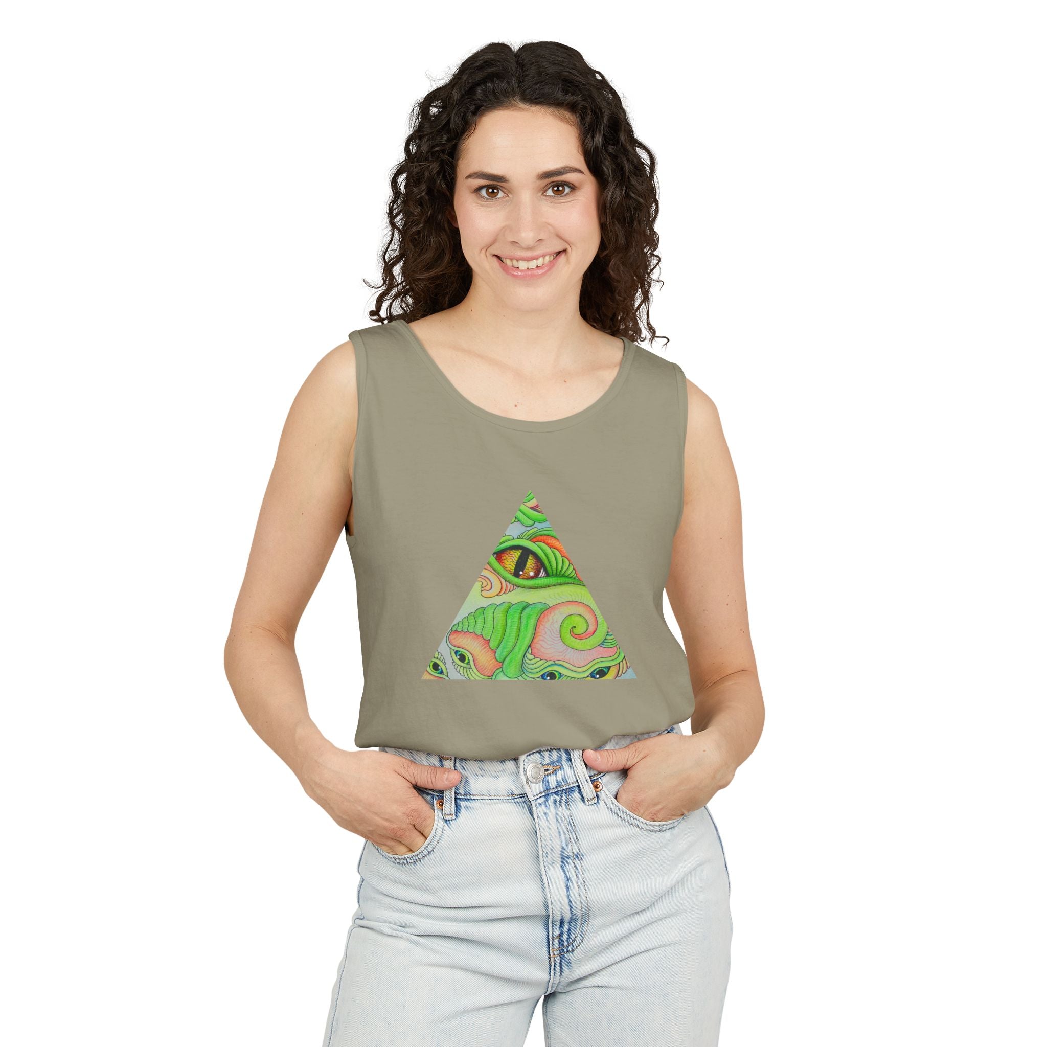 Psychedelic Triangle Tank Top — Green Swirl Eye Graphic #hg772225566