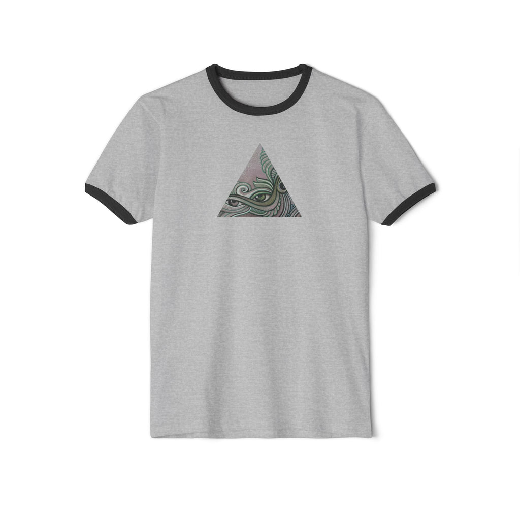 Ringer T-Shirt — Tribal Wave Triangle & Keyhole Graphic #hf74211