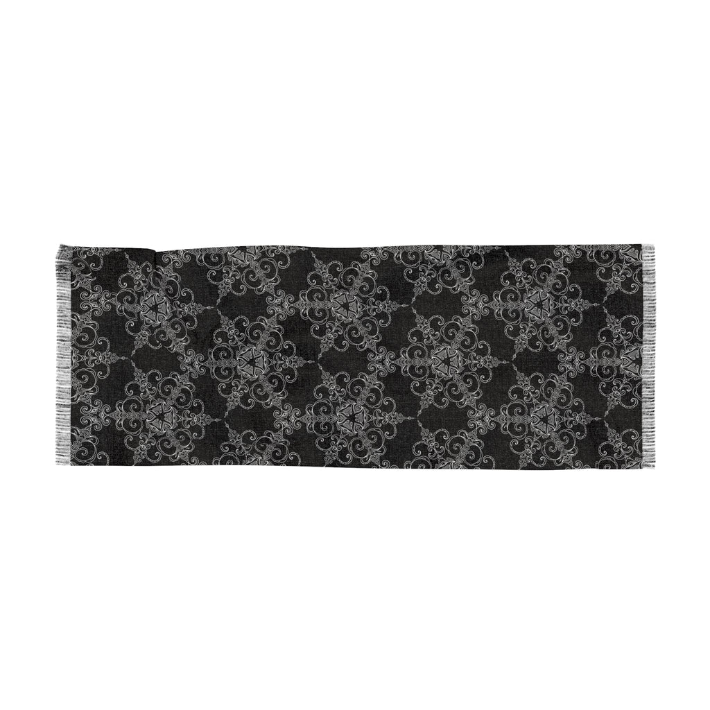 Intricate Filigree Light Scarf - Lightweight Black & Gray Patterned Wrap #h986457