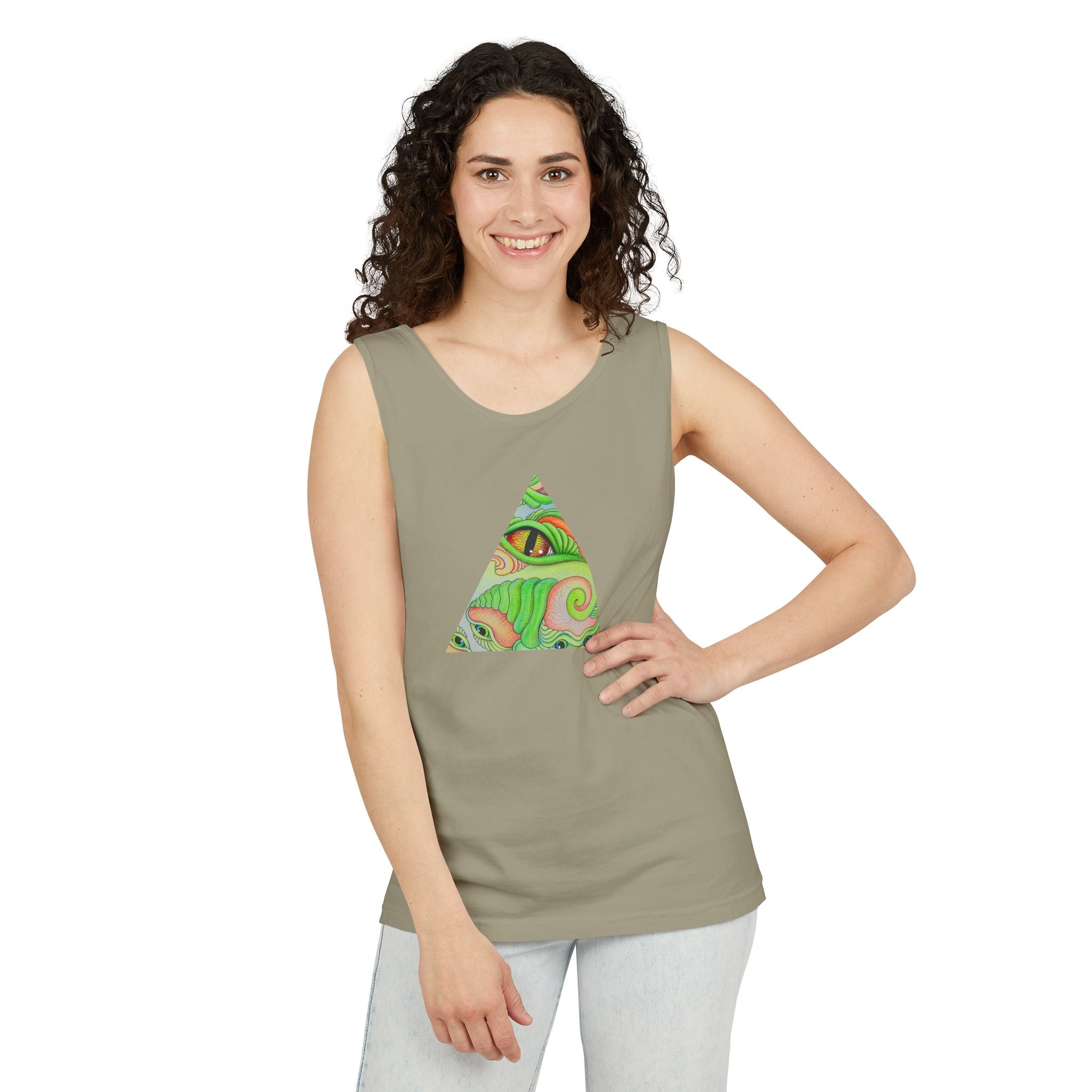 Psychedelic Triangle Tank Top — Green Swirl Eye Graphic #hg772225566