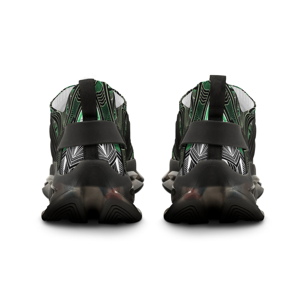 Men's Mesh Sneakers — Green Geometric Wave Athletic Shoes #ggs 4912