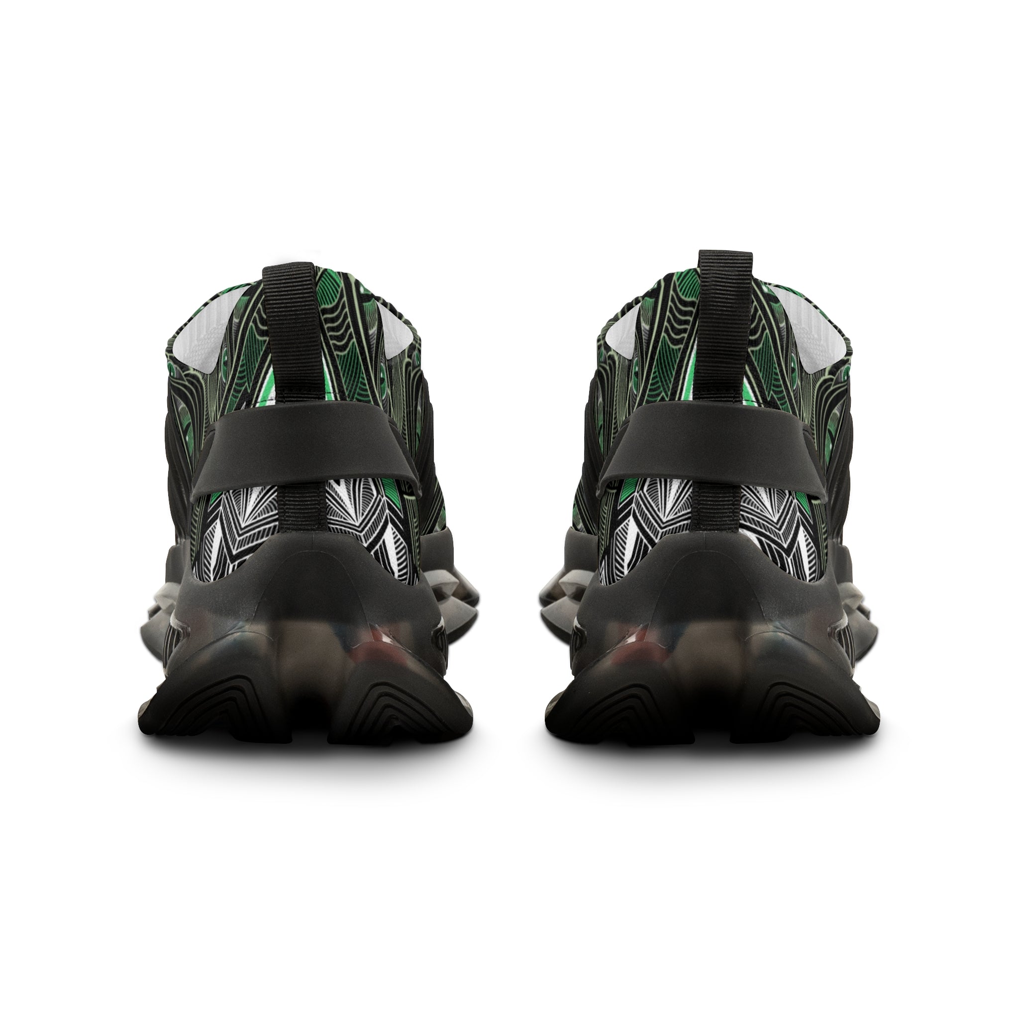 Men's Mesh Sneakers — Green Geometric Wave Athletic Shoes #ggs 4912