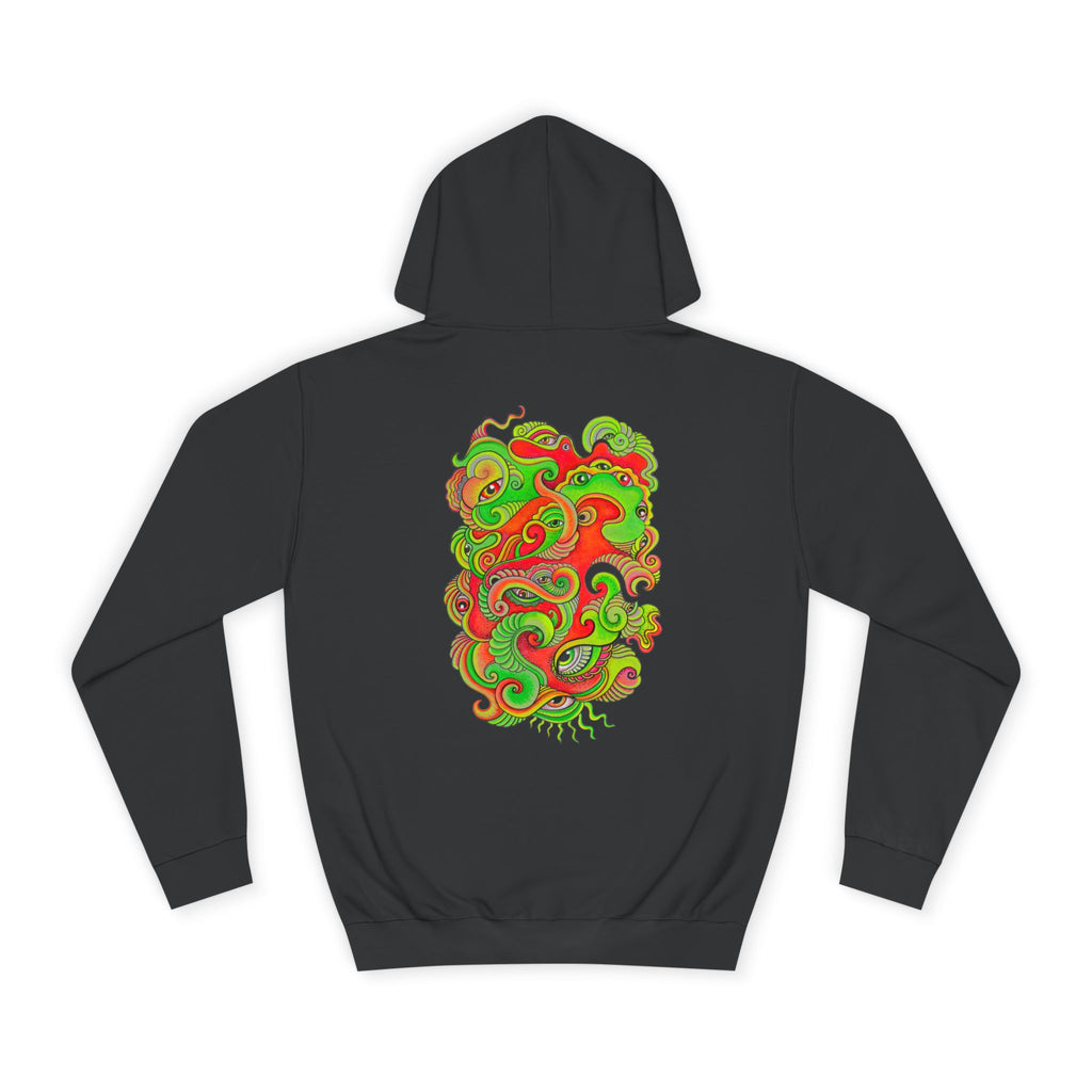 Psychedelic Swirl Hoodie — Retro Green & Red Abstract Graphic #f987456