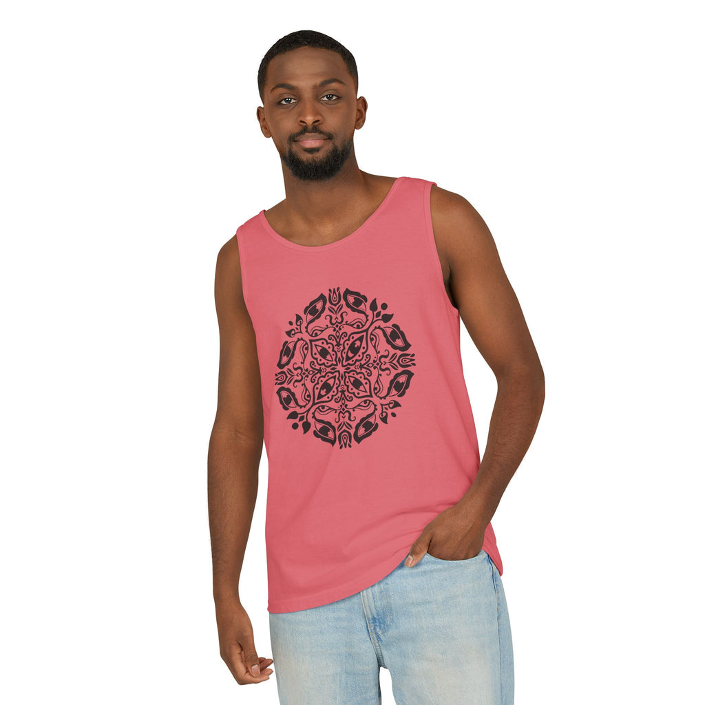 Boho Mandala Tank Top — Black Floral Circular Graphic Tank #fr3