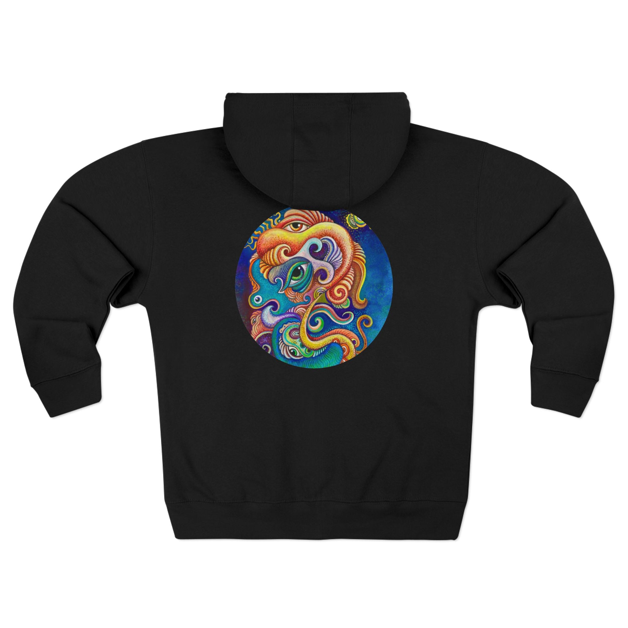 Zip Hoodie with Colorful Psychedelic Triangle & Mandala Back — Vibrant Abstract Art Zip-Up  #cp2680