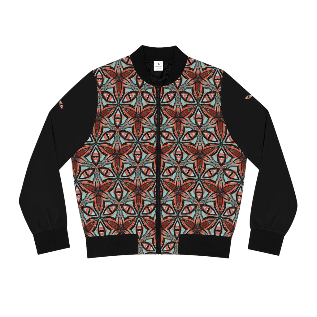 Geometric Mosaic Women's Bomber Jacket — Retro Triangle Pattern AOP