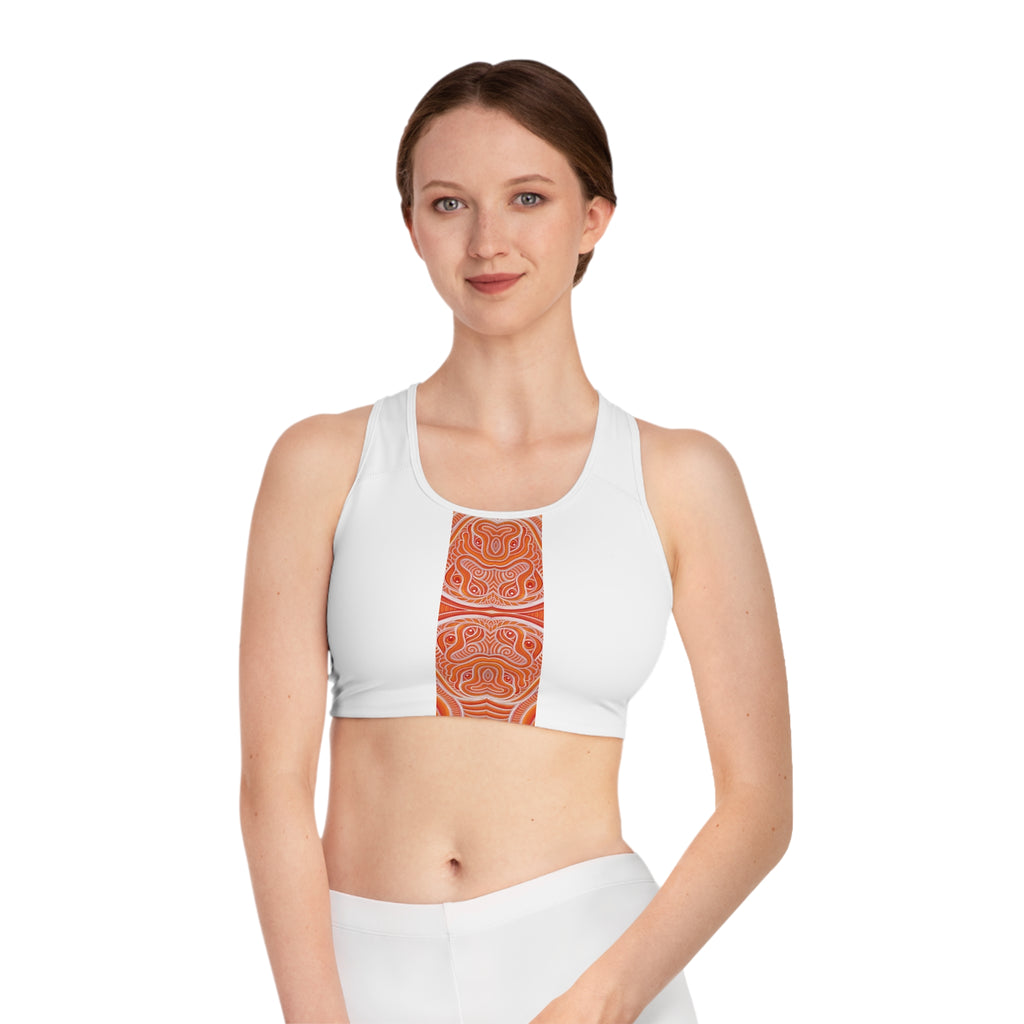 Red Tribal Stripe Sports Bra — Bold Geometric Fitness Top #d346775