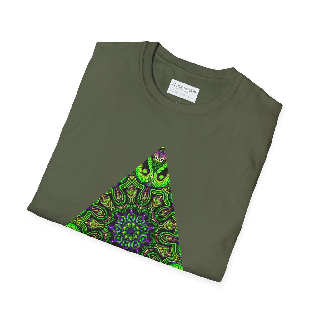 Green Mandala Triangle T-Shirt – Psychedelic Geometric Art Tee # kh9732