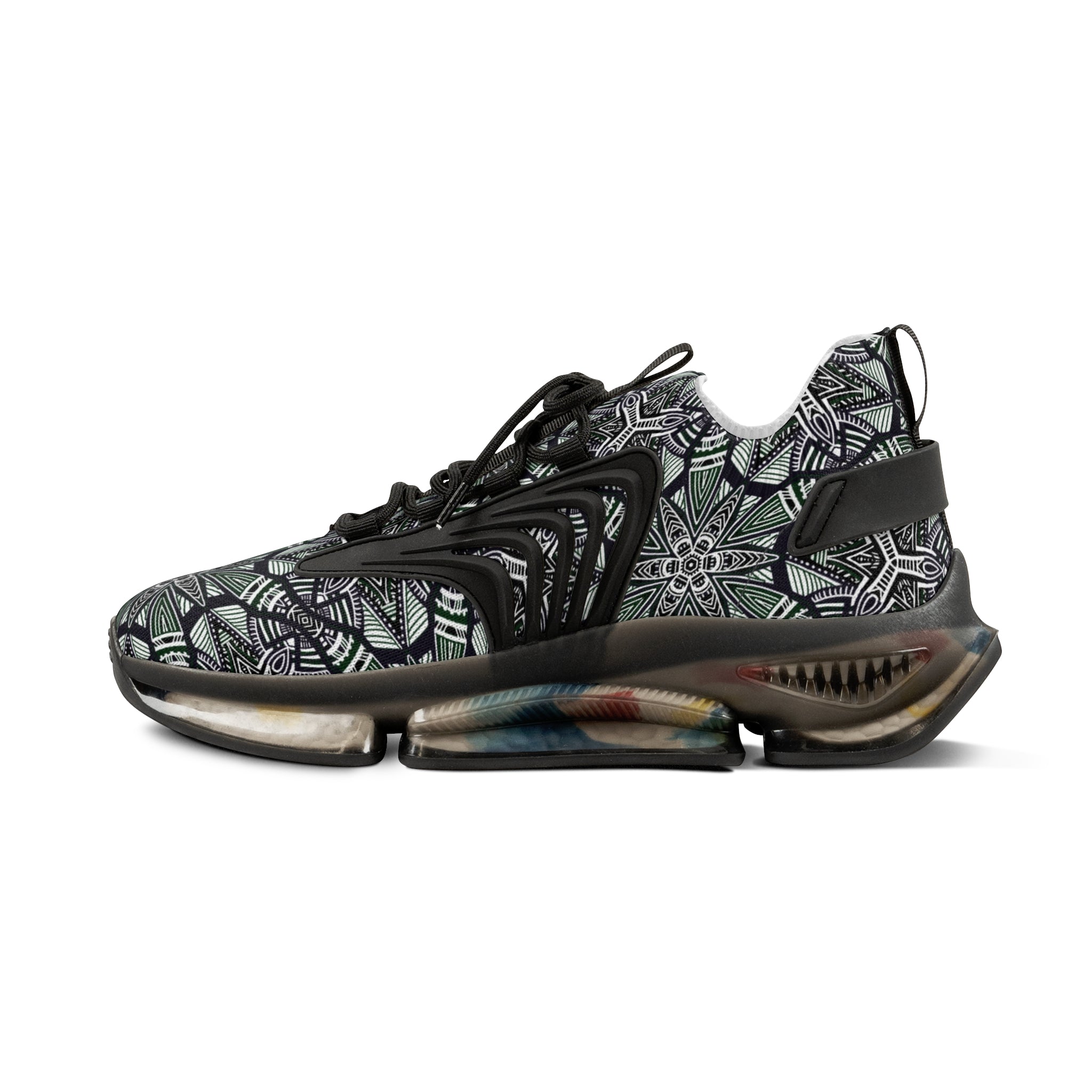 Men's Mesh Sneakers — Green Geometric Athletic Shoes #h08657
