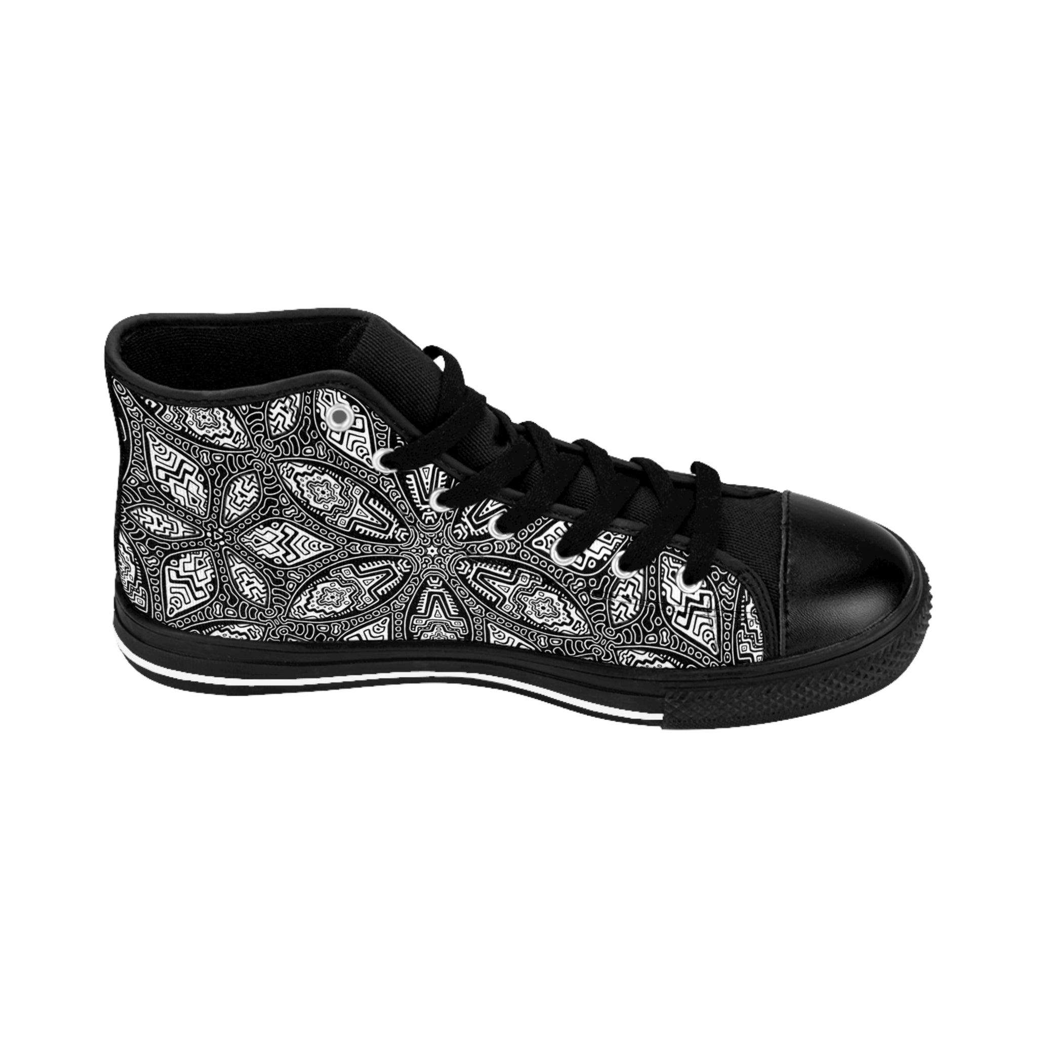 High-Top Sneakers — Monochrome Kaleidoscope Pattern #gds6308