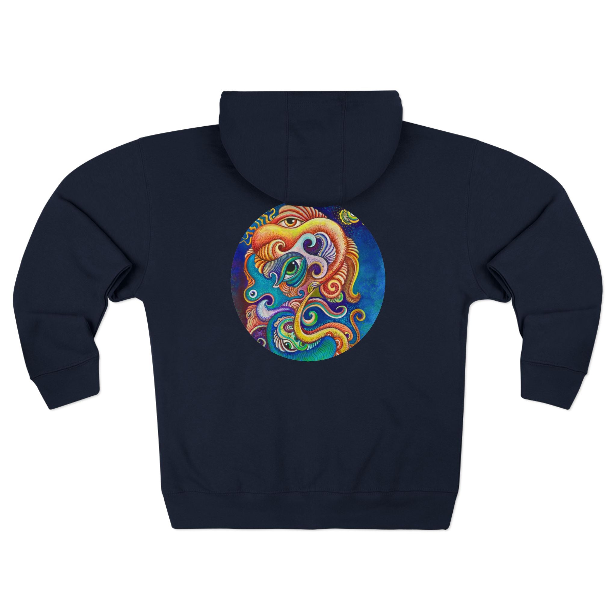 Zip Hoodie with Colorful Psychedelic Triangle & Mandala Back — Vibrant Abstract Art Zip-Up  #cp2680