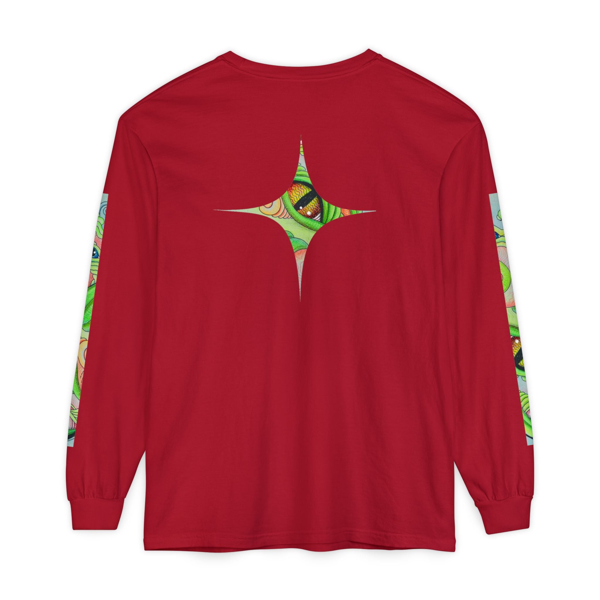 Psychedelic Green Triangle Long Sleeve Tee — Tribal Star Sleeve Artwork #gf086357