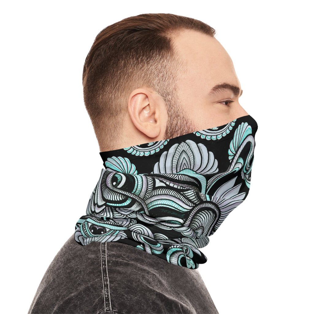 Neck Gaiter — Retro Floral Geometric Pattern in Lavender & Peach