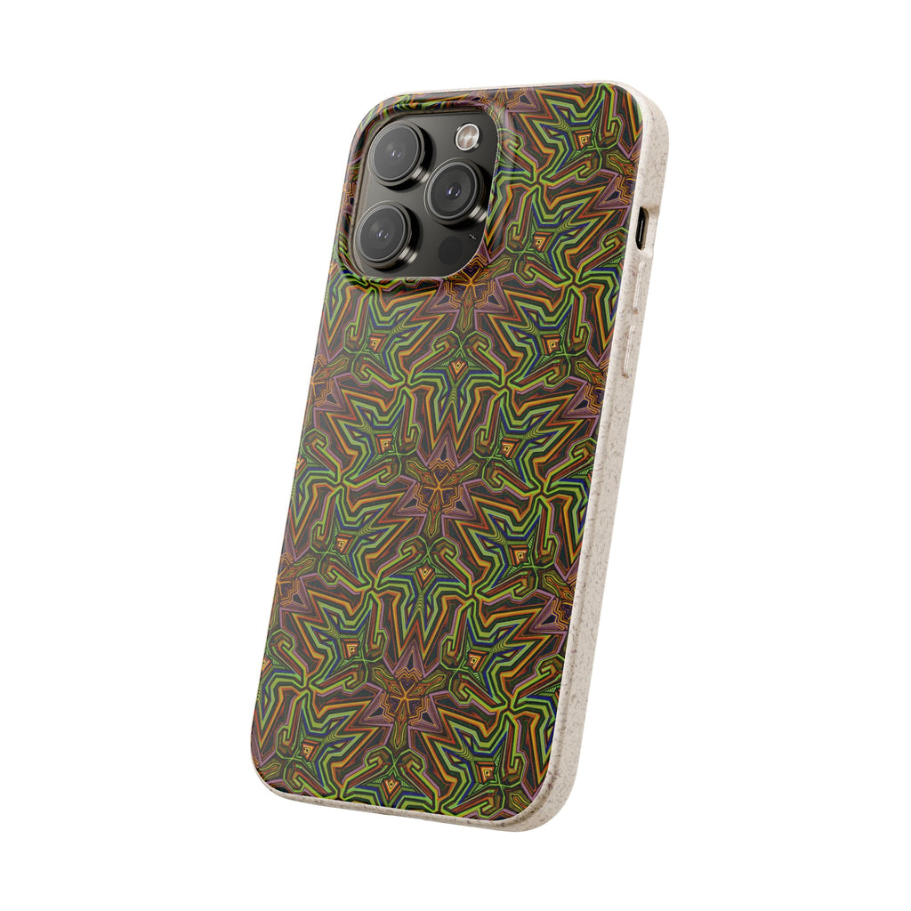 Biodegradable Phone Case — Earthy Green Kaleidoscope Pattern #c3