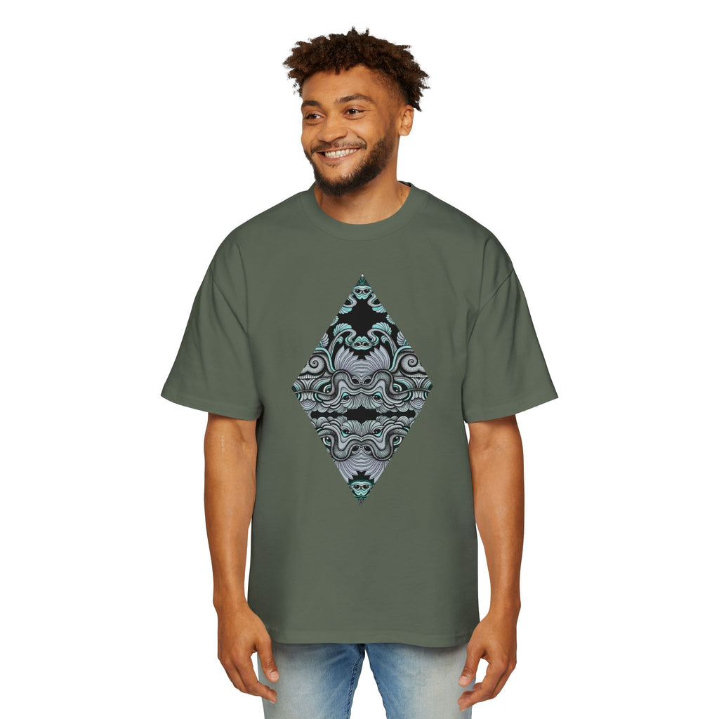 Men's Oversized Tee — Geometric Wave Pattern Diamond & Back Panel Graphic #gwp21