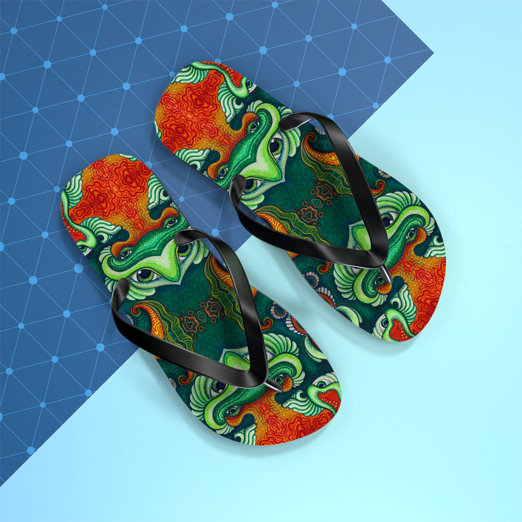 Tiki Mask Flip Flops — Tropical Tribal Beach Sandals #hj9753246