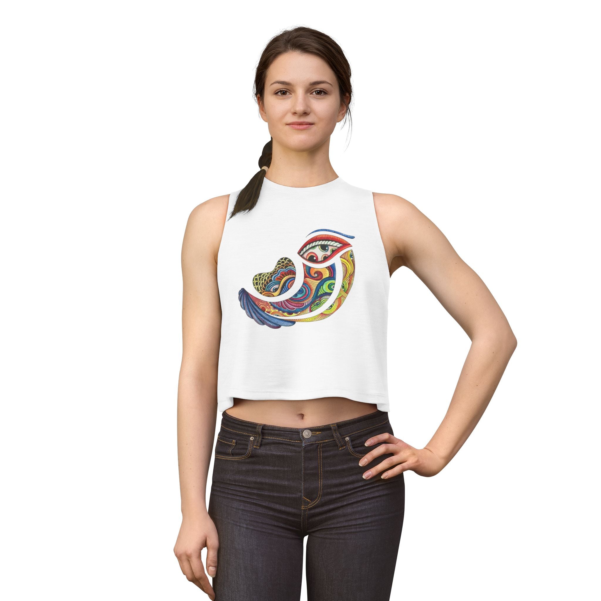 Crop Top — Colorful Psychedelic Bird Illustration Tank for Women #a364