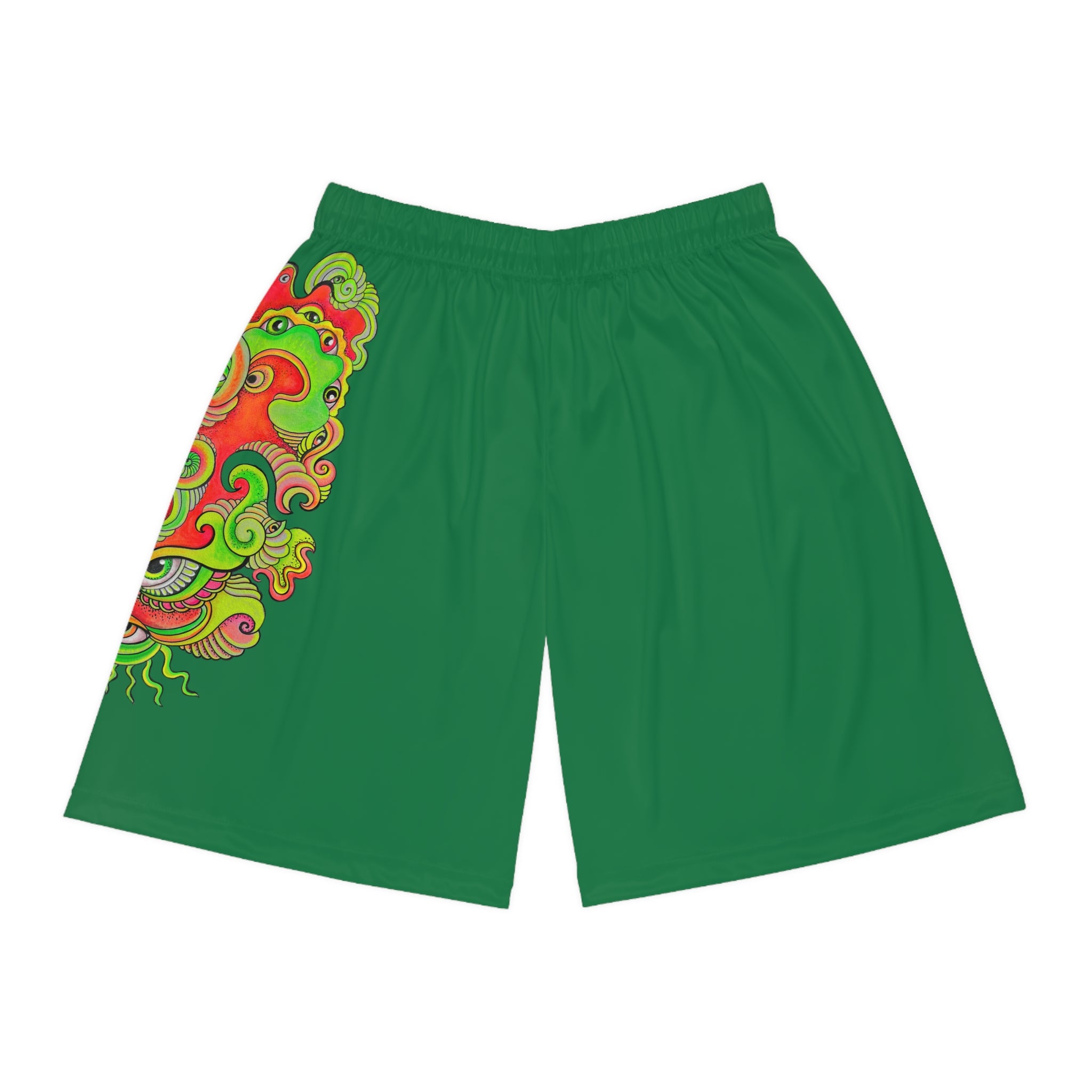 Green Dragon Swirl Basketball Shorts - Vibrant AOP Athletic Wear