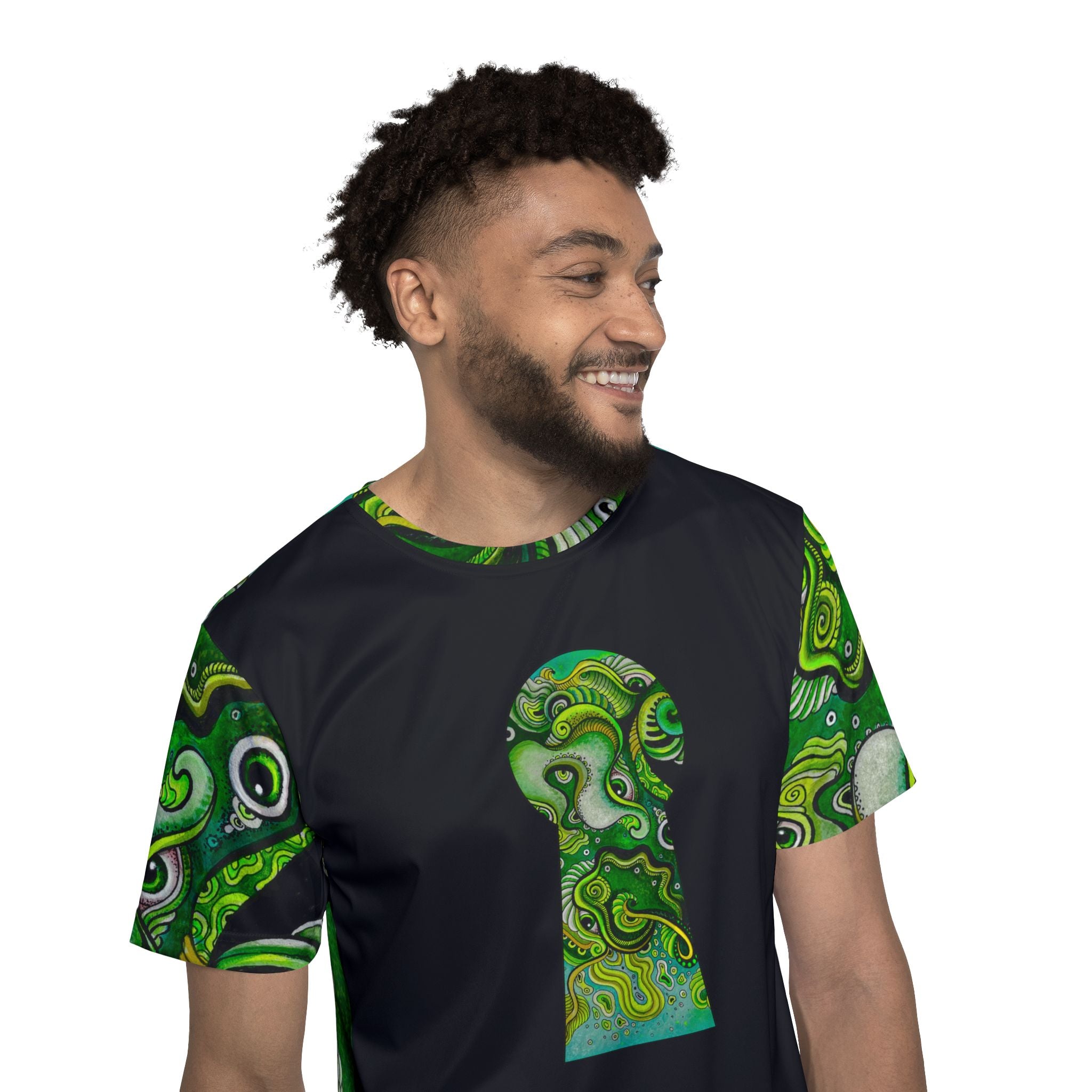Psychedelic Keyhole Sports Jersey — Green Abstract All-Over Print #sp678