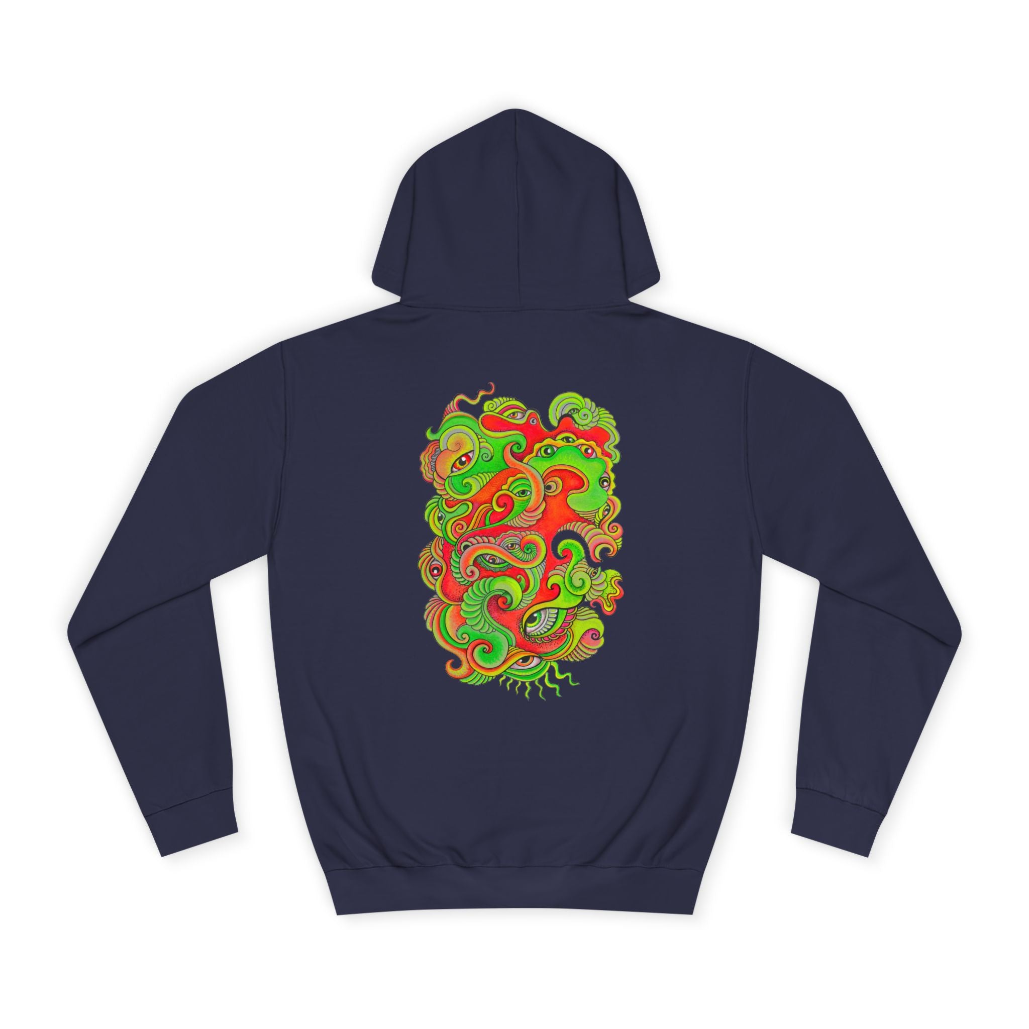 Psychedelic Swirl Hoodie — Retro Green & Red Abstract Graphic #f987456