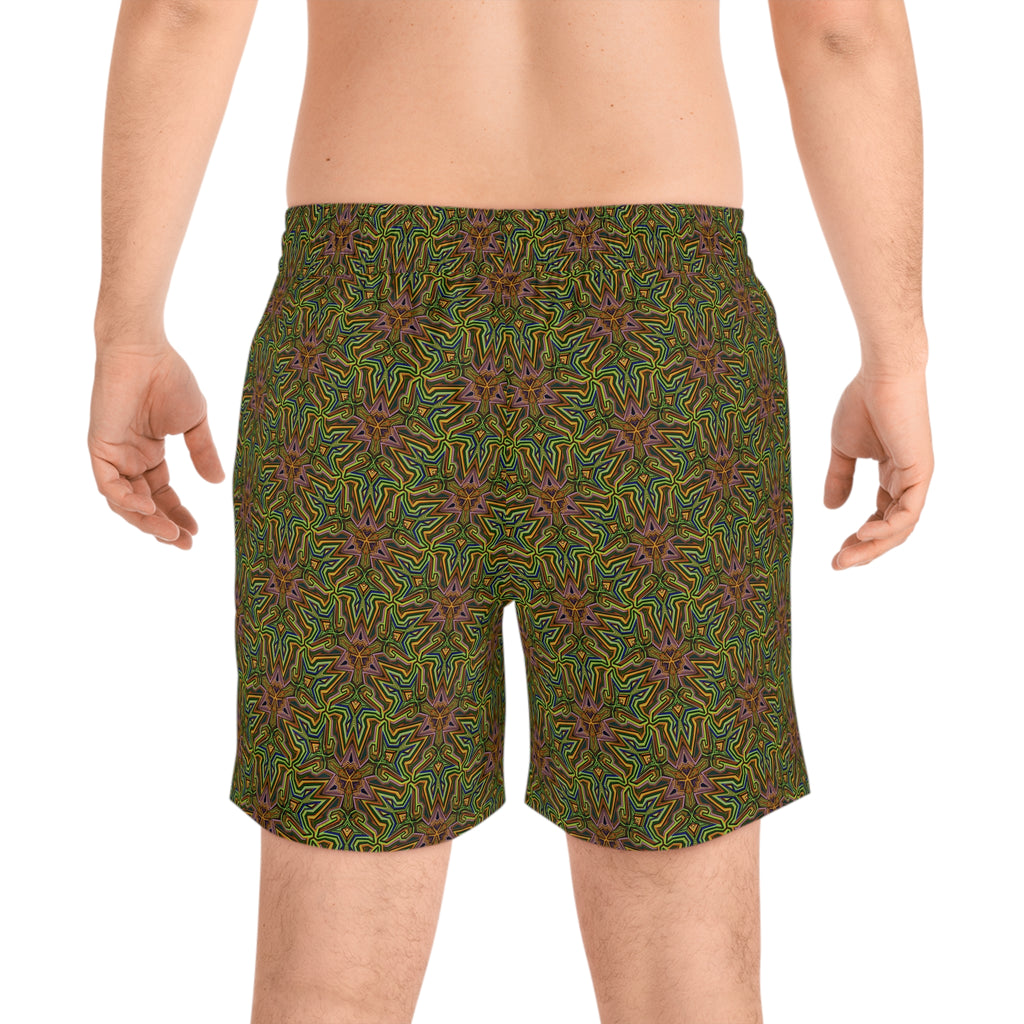 Kaleidoscope Coral Swim Shorts — Men's Mid-Length Patterned Swim Trunks #ss2