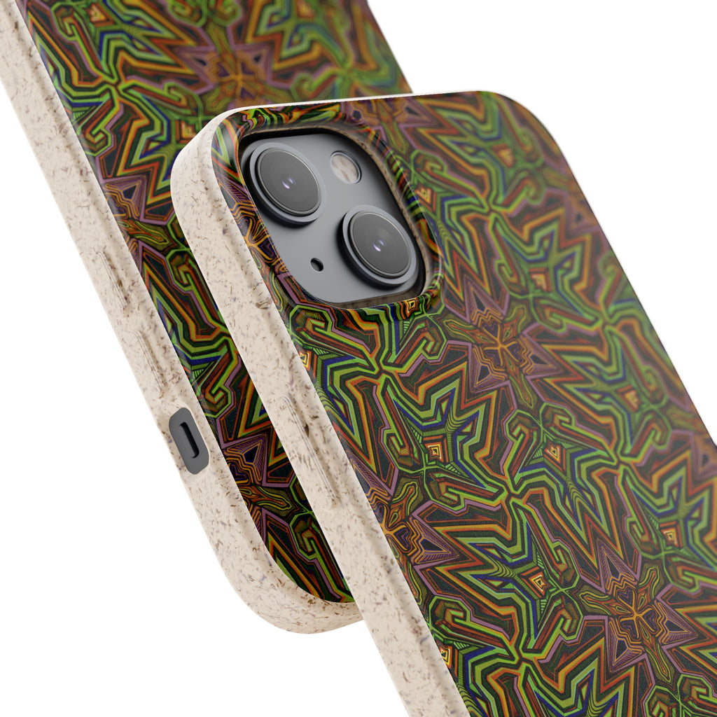 Biodegradable Phone Case — Earthy Green Kaleidoscope Pattern #c3