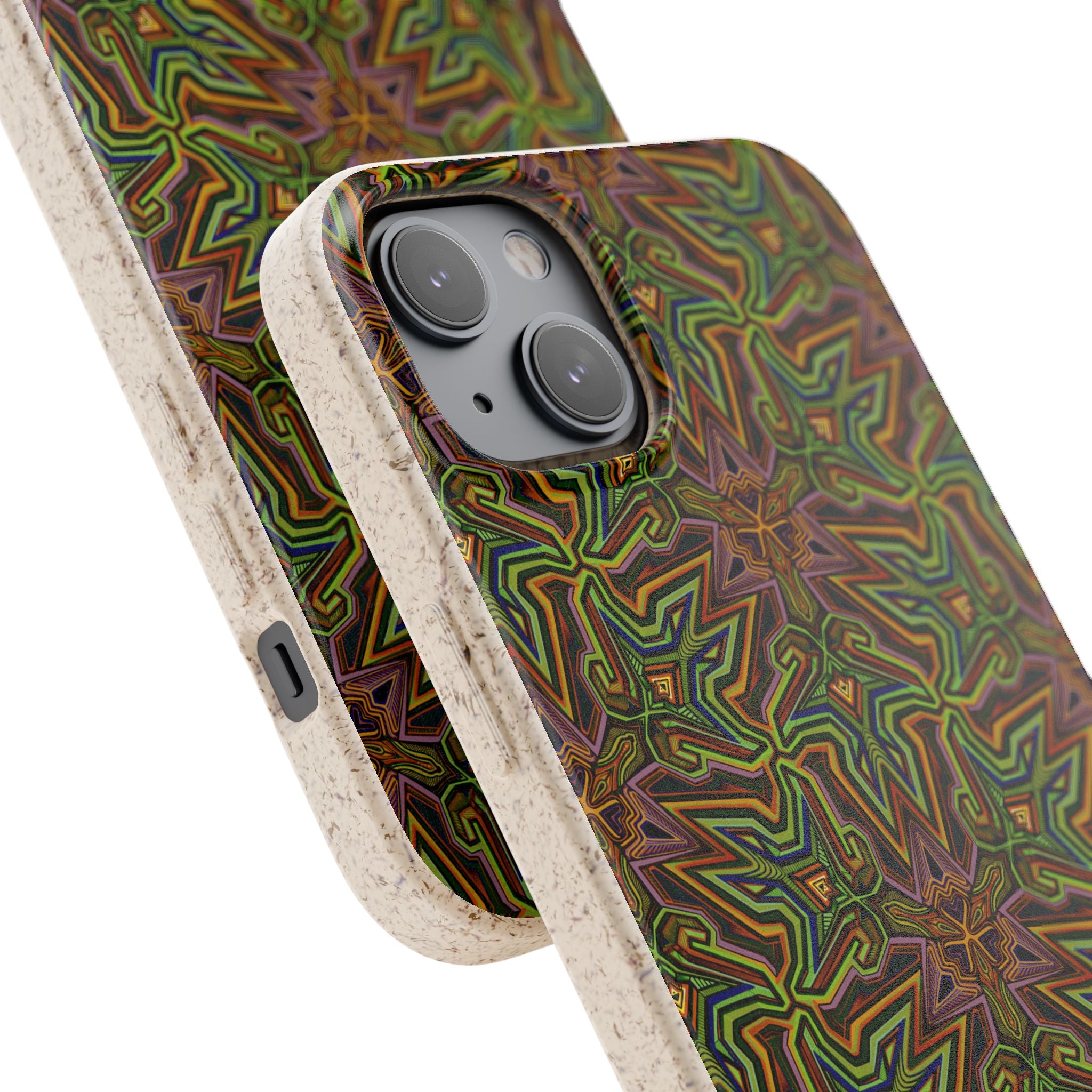 Biodegradable Phone Case — Earthy Green Kaleidoscope Pattern #c3