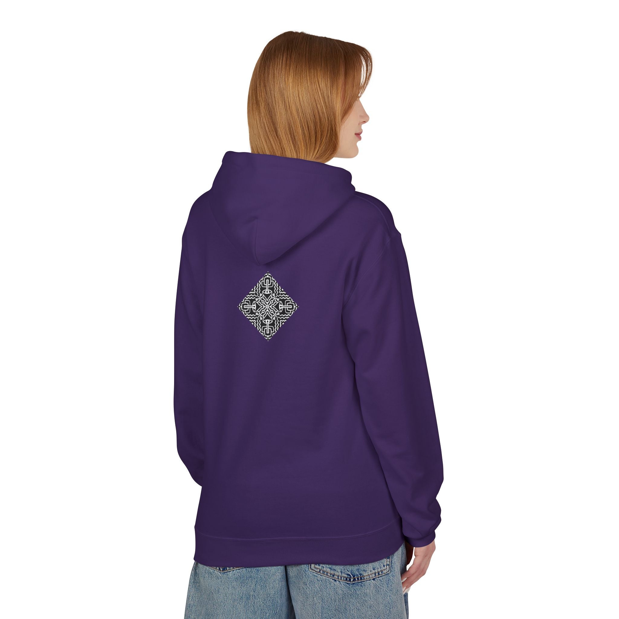 Geometric Mandala Hoodie — Monochrome Diamond Line Art Chest & Back Print #k0873568