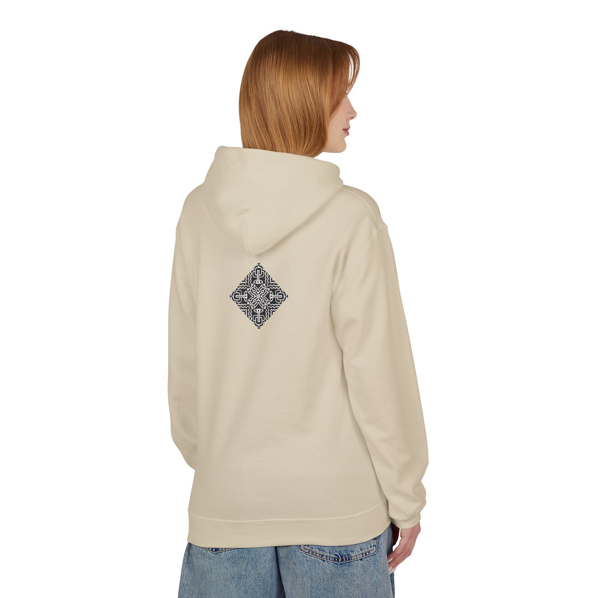Geometric Mandala Hoodie — Monochrome Diamond Line Art Chest & Back Print #k0873568