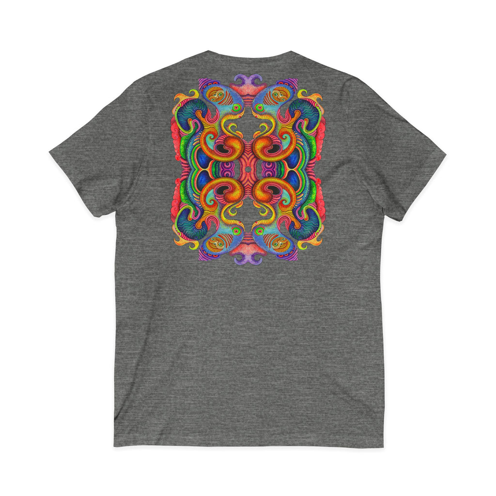 Psychedelic Keyhole V-Neck Tee — Colorful Abstract Back Art  #h975468